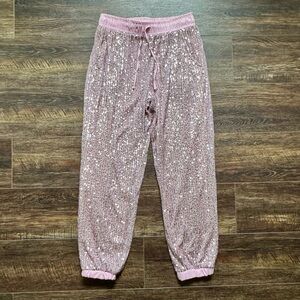 Style Rack Sequin Jogger Pants Women's S Champagne Gold Satin Trim Pockets